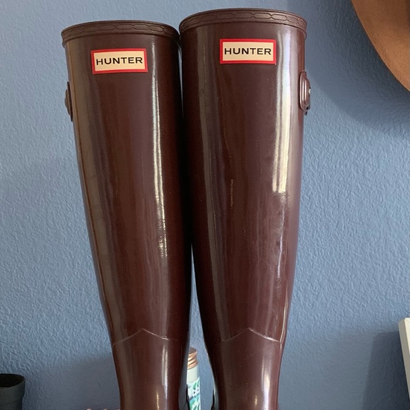 Women Maroon Tall Gloss Rain boots - Picture 1 of 6
